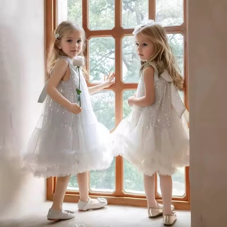 kids silver/champagneスパンコールAラインドレス(1574)