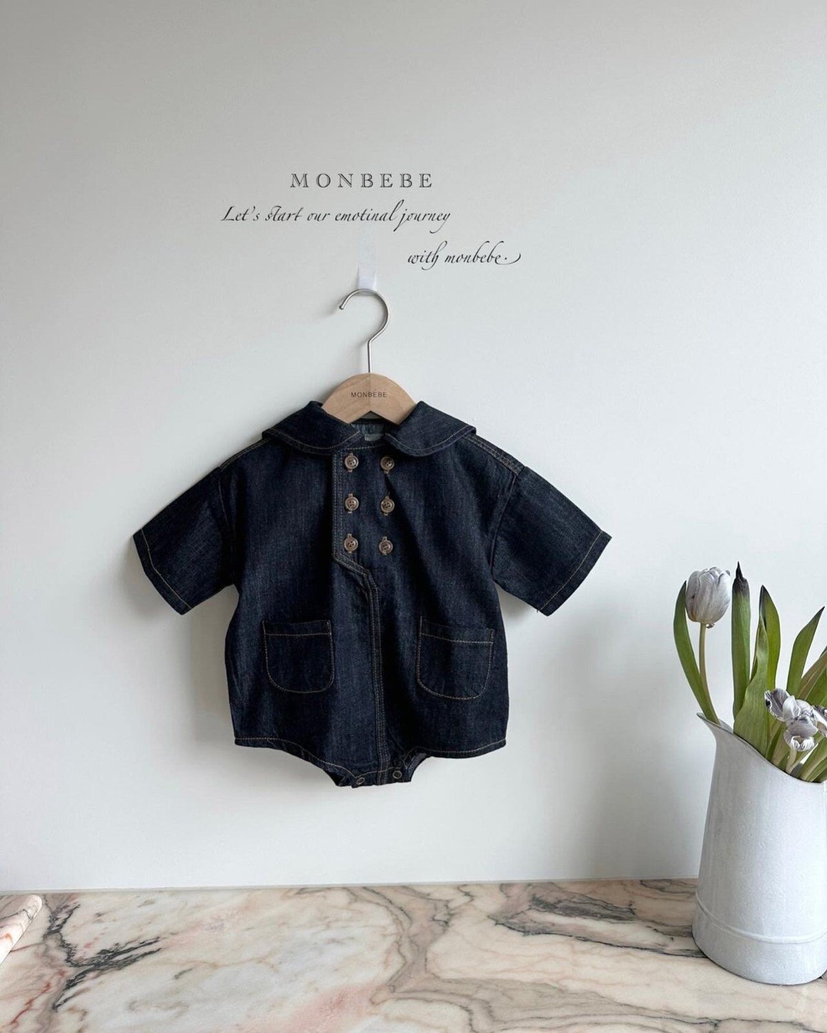 即納【monbebe】Denim cera rompers(m50) | こどもふく moc