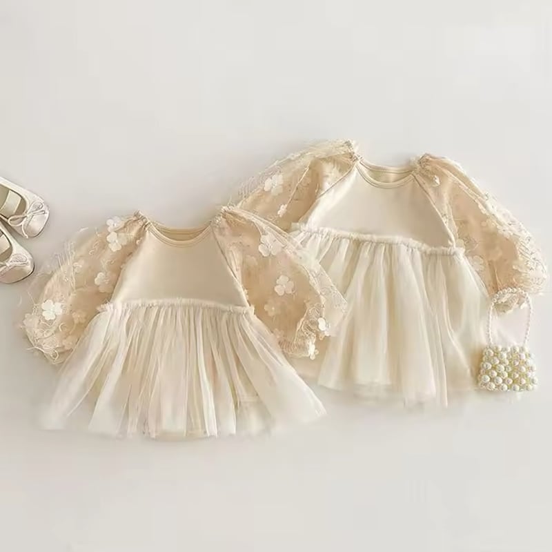 姉妹お揃いsleeveデコレーションロンパースorワンピース(903) | こども