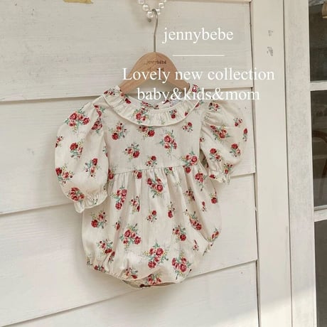 jennybebe レッドフラワーサマーロンパース(3080)