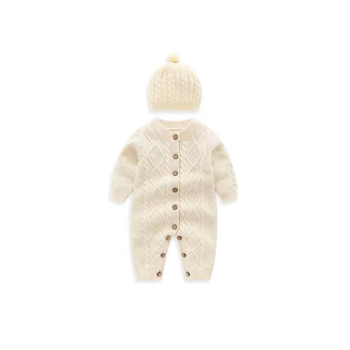 前ボタンケーブルニットロンパース(1522) | こどもふく moco kids