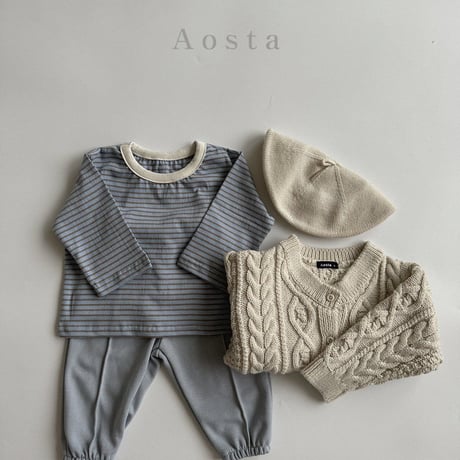 即納【Aosta】stripe Tshirt (a32)
