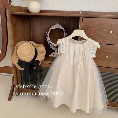 即納あり◆kids 3color A-lineノースリーブフレアドレス(3227)