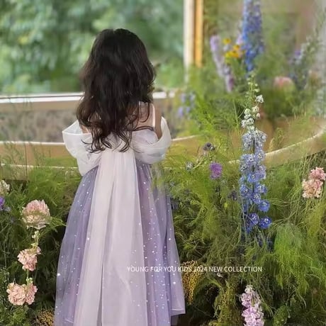 kids blue/purple オフショルチュールキラキラドレス(641)