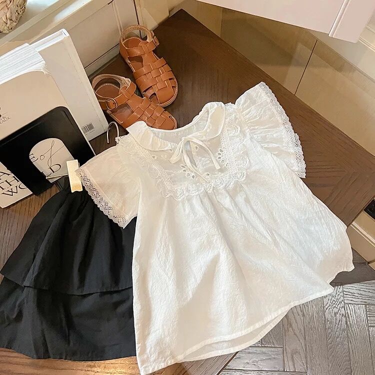 レースフリルブラウス or ブラックキュロットコーデ(2227) | こども