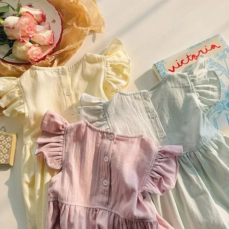 kids 3color パステルショルダーフリルワンピース(4075)