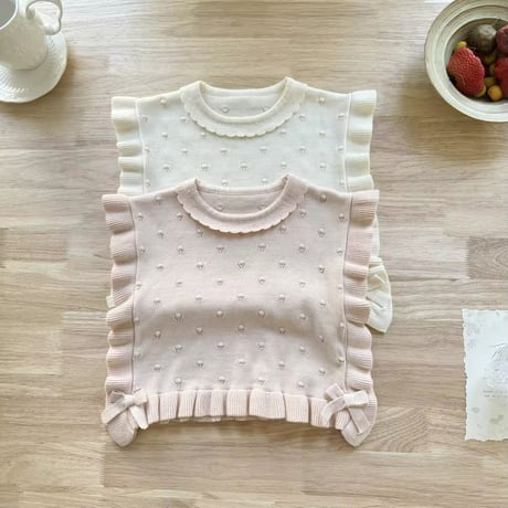 kids ivory×pinkぽこぽこニットベスト(1041)