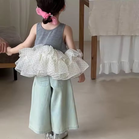 kids gray × dot tulleノースリーブトップス(2275)