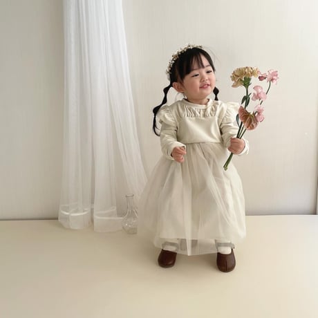 kids フリルフレンチチュール切替ワンピース(4000)