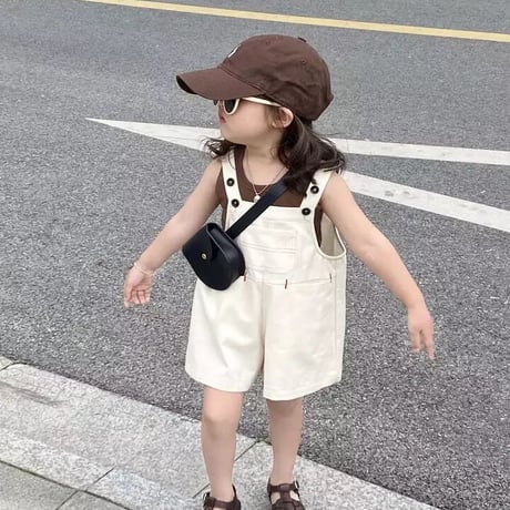 kids ブラウンノースリトップスorゆったりベージュサロペット(2771)