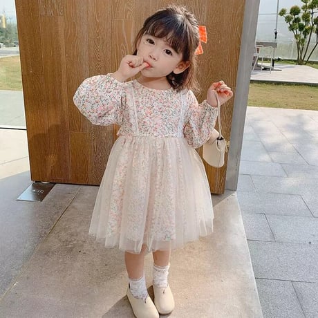 kids ピンク小花柄ラメチュールワンピース(197)