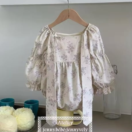 jennybebe 姉妹お揃いヴィンテージフラワーバッグリボンロンパースorワンピース(1014)