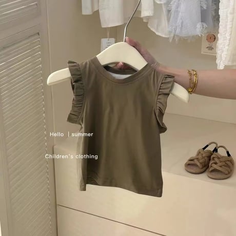 kids Autumnカラーノースリーブトップス×ポケットワンピースset(4186)
