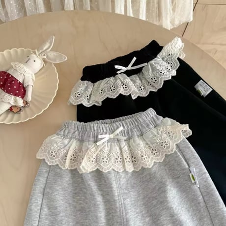 kids gray/blackコットンフリルスウェットパンツ(1071)