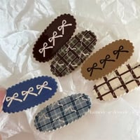 リボン×チェックパッチンピン(675)