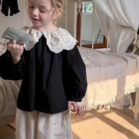 kids elegant lace collarパフスリーブブラウス(1093)
