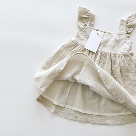 kids linen natural スクエアネックワンピース(4088)