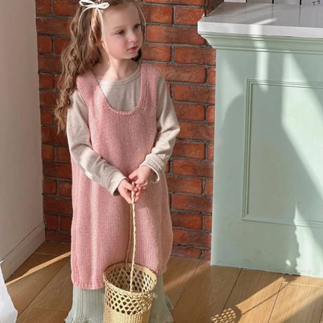 kids Spring pinkニットワンピースコーデ(4039)