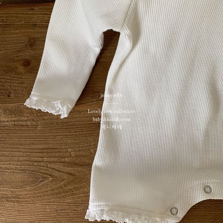 jennybebe ボンネット付きワッフルミニレースロンパース(3259)