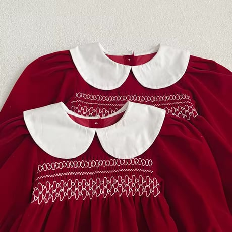 Xmasレッド姉妹お揃い刺繍デザインロンパースorワンピース(1045)