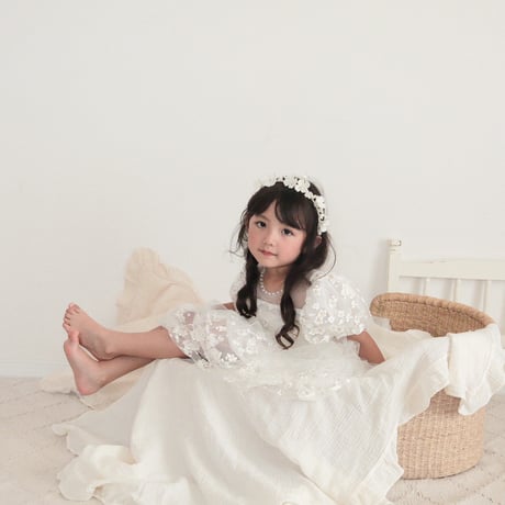 kids white gardenパフスリーブドレス(4110)