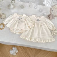 姉妹お揃いivoryワンピース刺繍セットアップorワンピース(887)