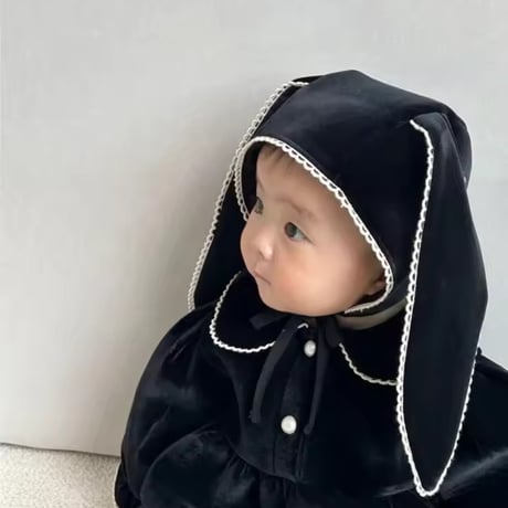 うさ耳ブラックベルベットロンパース(1694)