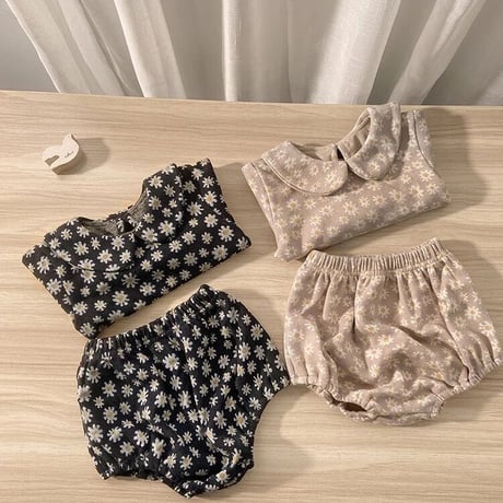 2color 長袖デイジー丸襟ブルマセットアップ(2332)