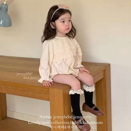 jennybebe姉妹お揃いflower embroidery切替ロンパースorワンピース(4190)