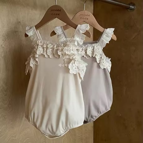 apricot×greige コットンフリルレースキャミロンパース(1107)