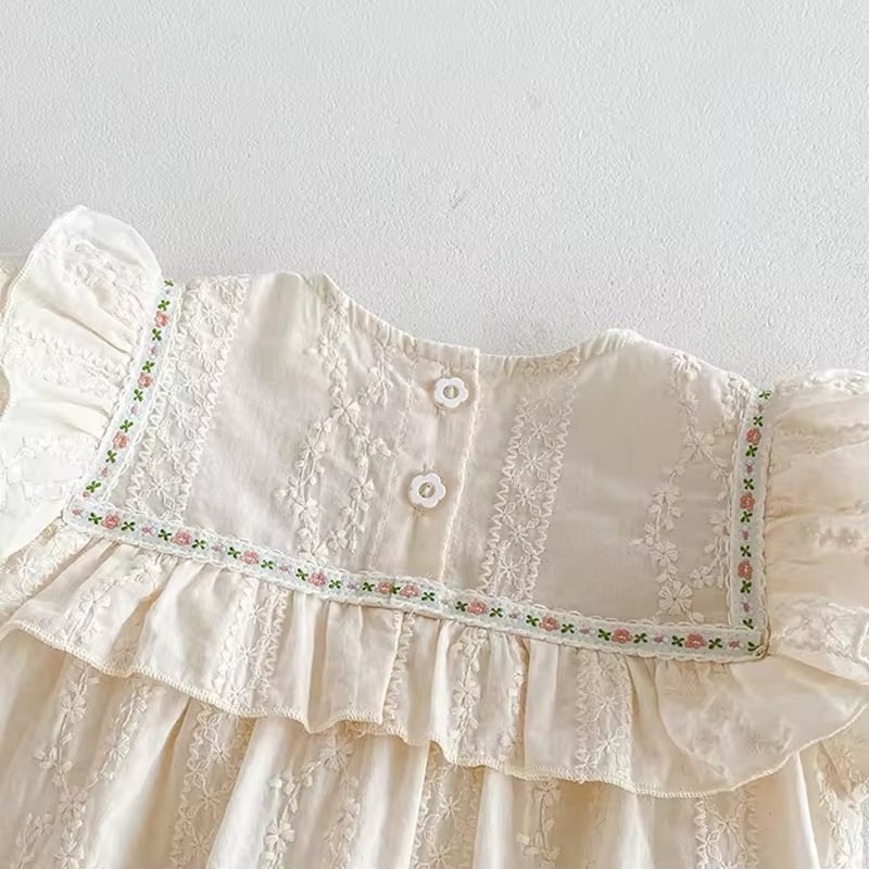 スクエア小花柄フリル刺繍レースロンパース(4090) | こどもふく🧸mocokids