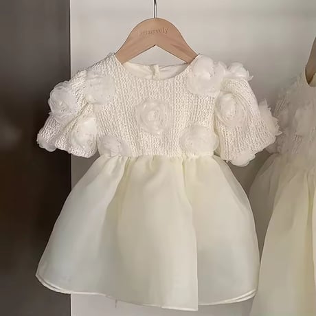 姉妹お揃いcreamローズシフォンスカートロンパースorワンピース(1583)