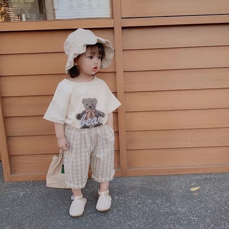 即納◆Bear半袖Tシャツorギンガムチェックパンツ(1116)