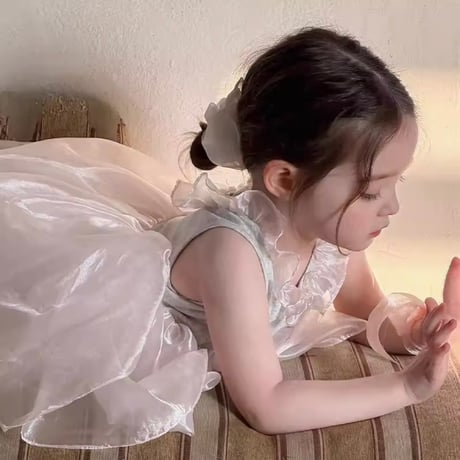 kids ベビーピンクバッククロスサテンチュールワンピース(1723)