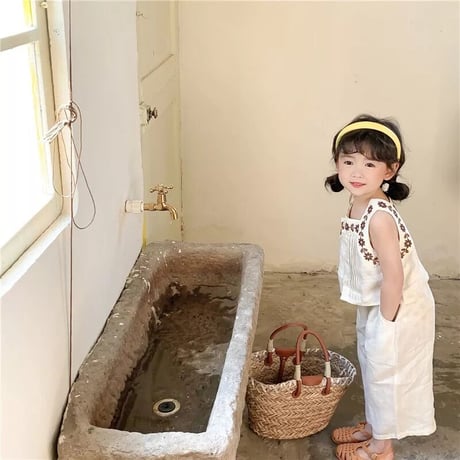 kids フラワーラインノースリーブロングパンツセットアップ(2109)