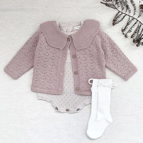 frill collar アイレット切り替えニットロンパース(3389)