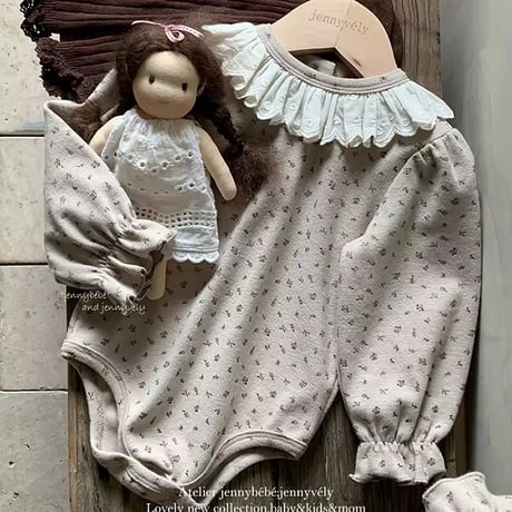 即納あり◆jennybebe 姉妹お揃いコットンフリルレース小花柄トップスorロンパース(743)