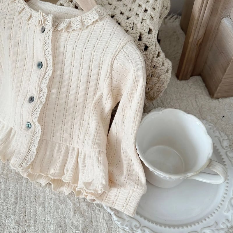 ペプラムフレアコットンレースアイレットカーディガン(3395) | こども