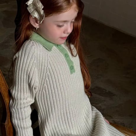 kids 3color バイカラーリブニットワンピース(699)