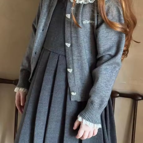 kids black/gray sparkly collarハートボタンカーディガン(2030)