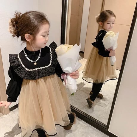 kids black × beigeバイカラーwinterドレス(3351)