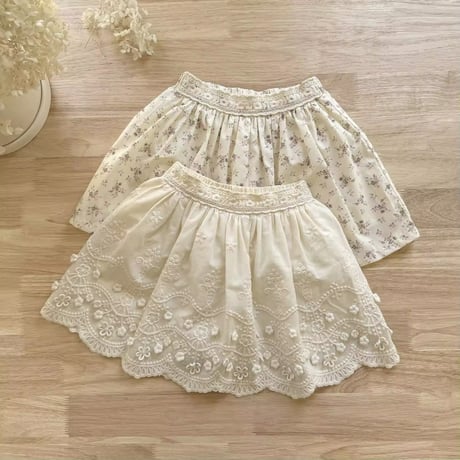 momo kids cotton lace×flowerナチュラルスカート(1004)