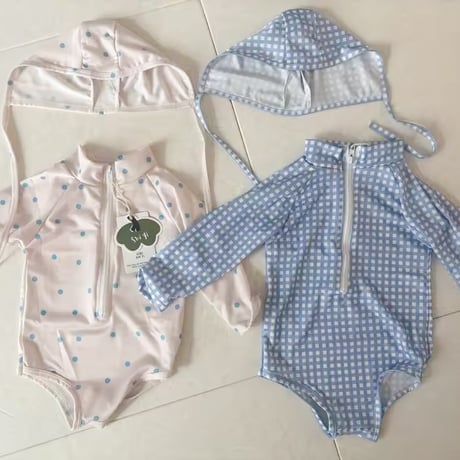 blue gingham check / cream dotラッシュガード(2095)