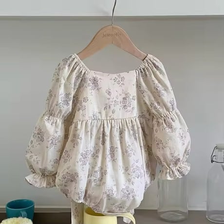 jennybebe 姉妹お揃いヴィンテージフラワーバッグリボンロンパースorワンピース(1014)