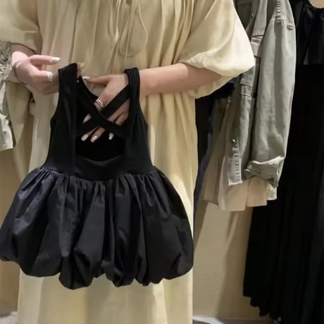 Black クロスバックシャンノースリーブワンピース(1591)