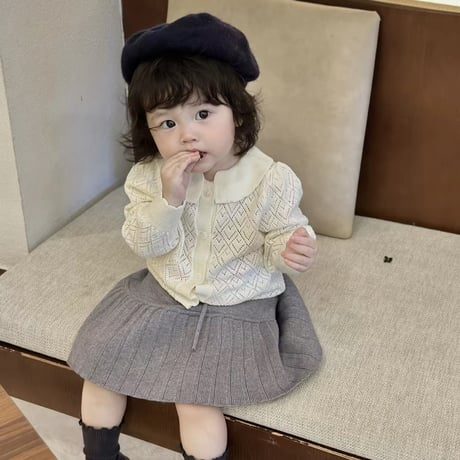 momo ivory×gray ニットプリーツスカート(1100)