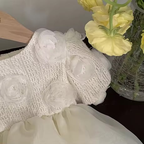 姉妹お揃いcreamローズシフォンスカートロンパースorワンピース(1583)