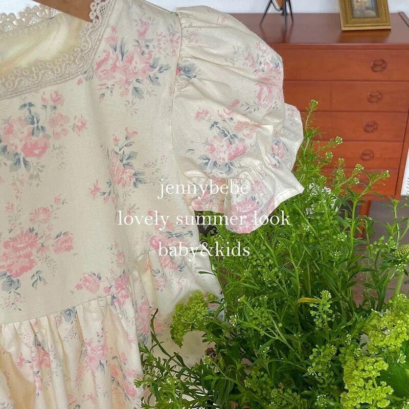 jennybebe ママ姉妹お揃いヴィンテージピンクローズロンパースor