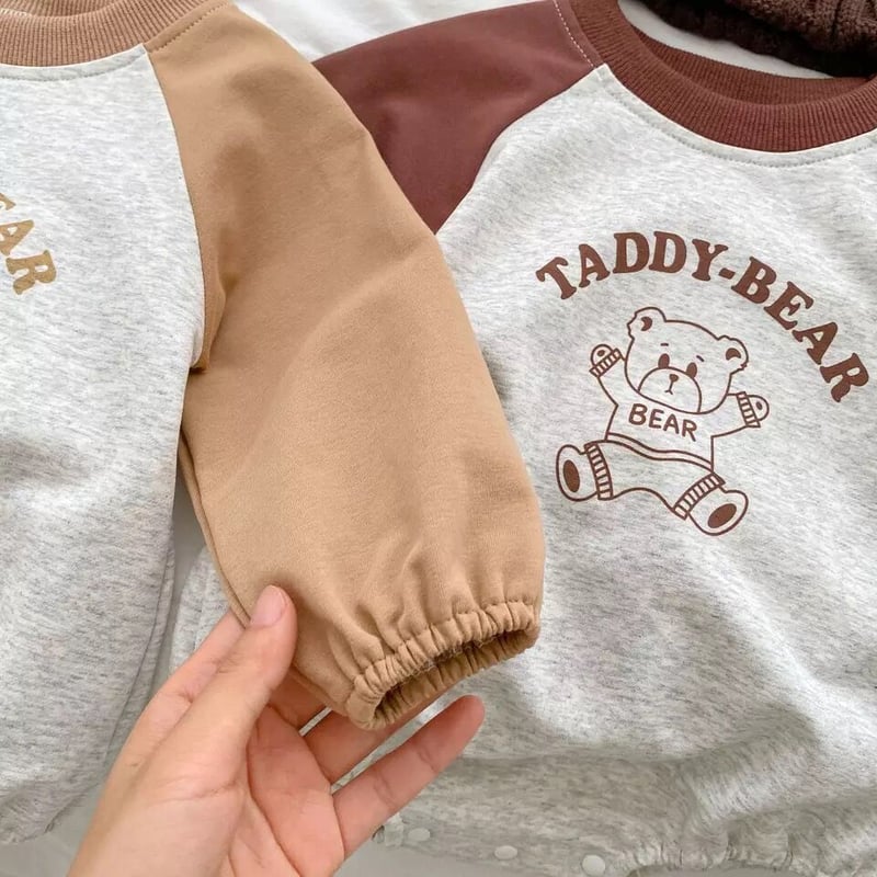 teddy-bear袖切り替えロンパース(2485) | こどもふく moco kids