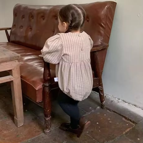 jennybebeオータムストライプデザインレースロンパース(1595)